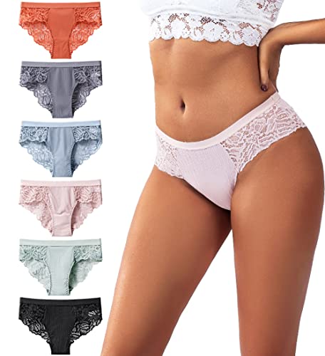 Zueauns Damen Spitze Unterwäsche sexy Low Rise Unterhosen Bequeme Eisseide Slip Hipster unsichtbar Panties Frauen Pantys Bikini Shorts(6-Farbe),S