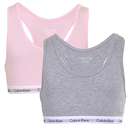 Calvin Klein Mädchen 2er Pack BH Bralettes Stretch , Mehrfarbig (Grey Heather/Unique)