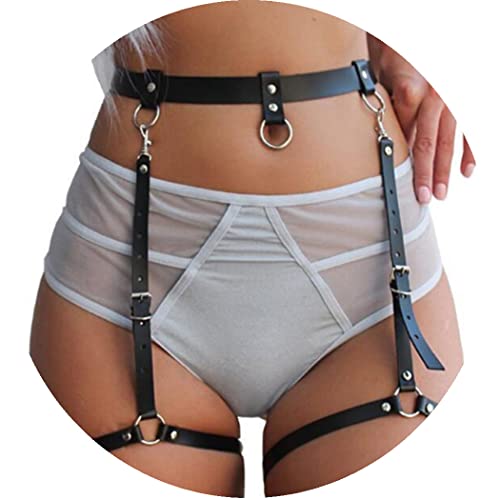 Flovel Punk Leder Körperkette Schwarz Taille Ketten Harness Oberschenkel Kette Nachtclub Körperzubehör Schmuck für Frauen und Mädchen