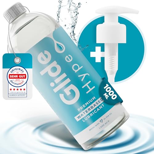 GlideHype PREMIUM Gleitgel auf Wasserbasis | Neutrales Gleitmittel für Mann & Frau | Lubricant | dermatologisch getestet | Kompatibel mit Latex und Silikon (1000 ml)