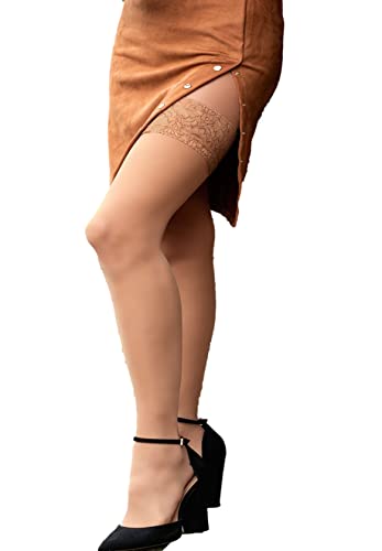 LivCo Corsetti Fashion Damen Halterlose Strümpfe Plus Size 20 DEN mit Spitze und Silikon in großen Größen (as3, alpha, x_l, plus, regular, Natural, XL)