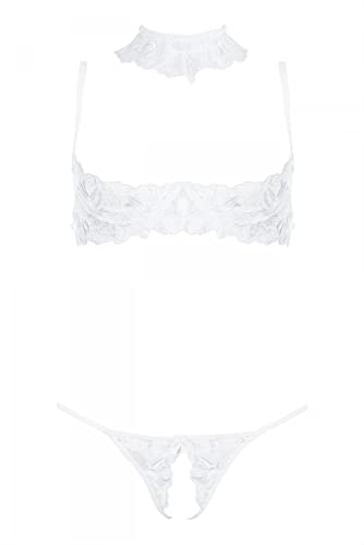 LivCo Corsetti Fashion Verführerisches Sexy offener BH Set aus transparenter Spitze in weiß oder schwarz (Weiss, XL)