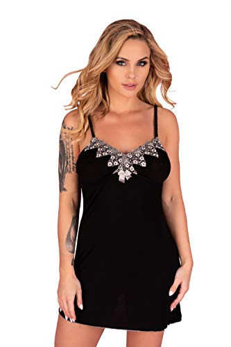 LivCo Corsetti Negligee in schwarz mit floralem Stickmuster inkl. String Dessous