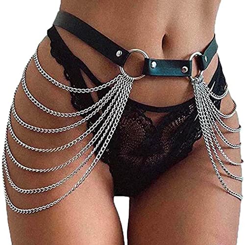 Punkige schwarze Leder-Taillenkette für Frauen und Mädchen – perfekt für Clubbing, Festivals und besondere Anlässe.